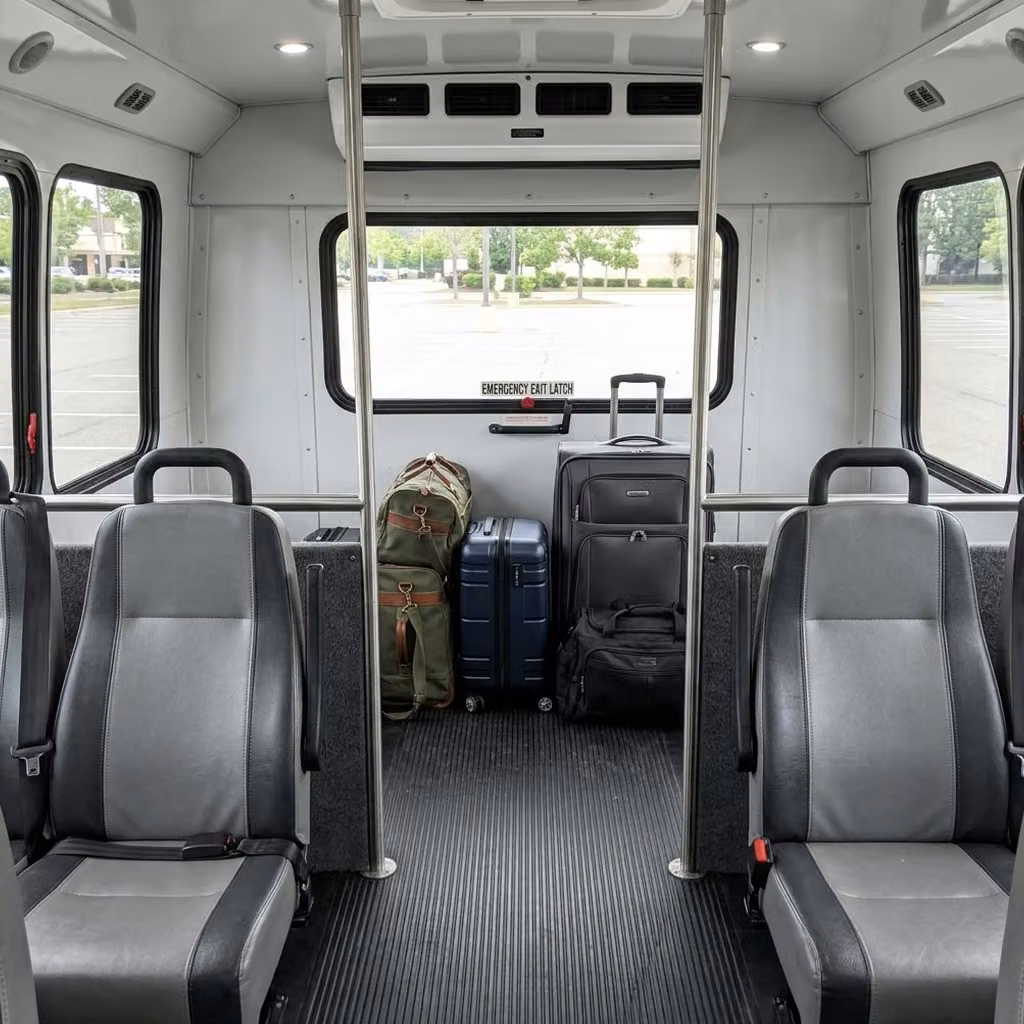 enterprise 28 passenger minibus luggage area