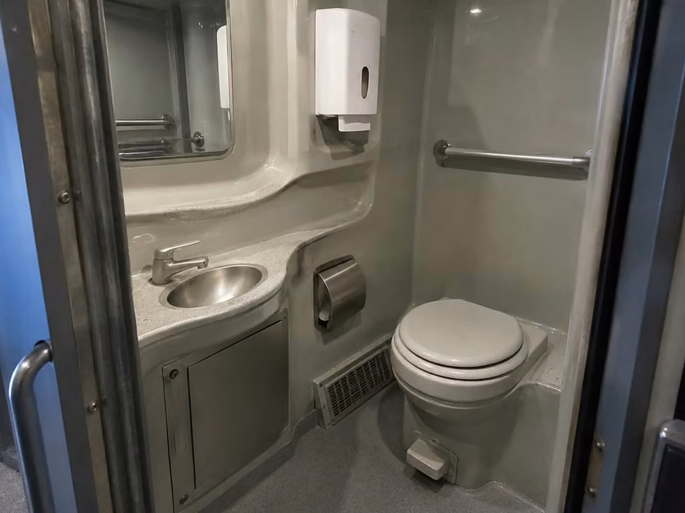 enterprise 56 passenger charter bus onboard restroom