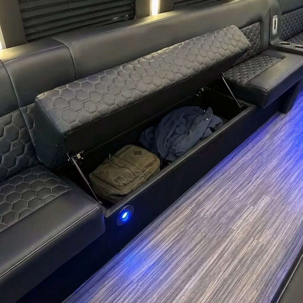 enterprise party bus under seat storage