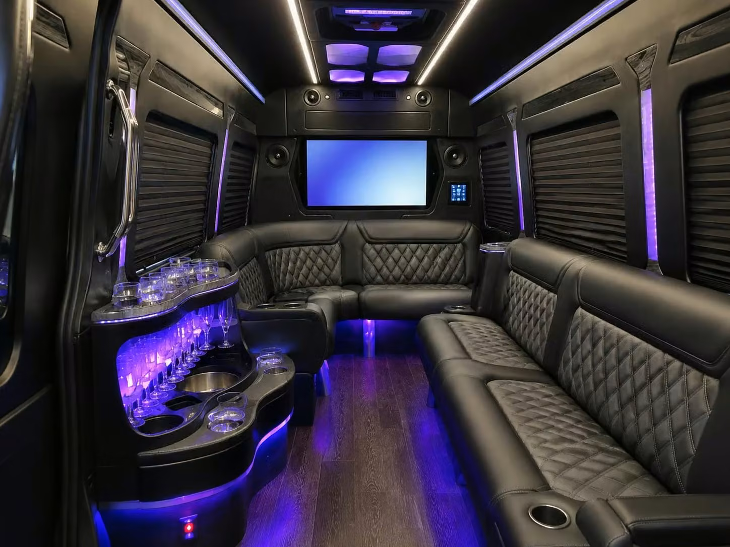 enterprise prom party buses with led lighting bluetooth sound and leather seating
